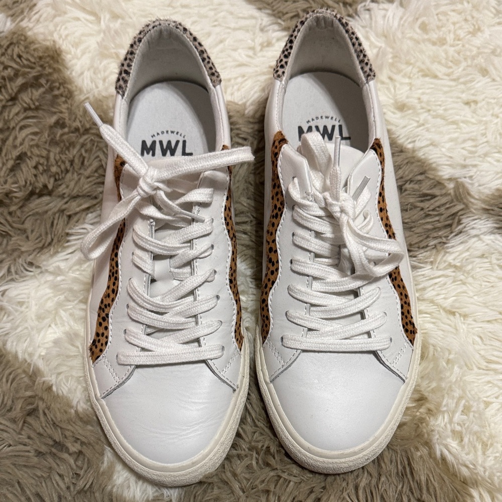 Madewell White and Tan Sneakers with Leopard Accents
